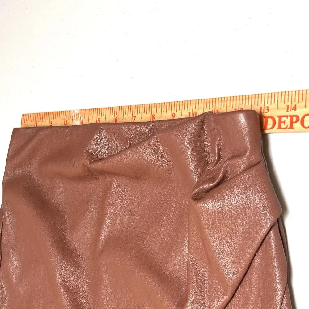 Wilfred Aritzia Faux Leather Wrap‎ Mini Skirt Womens 2 Brown Draped Vegan